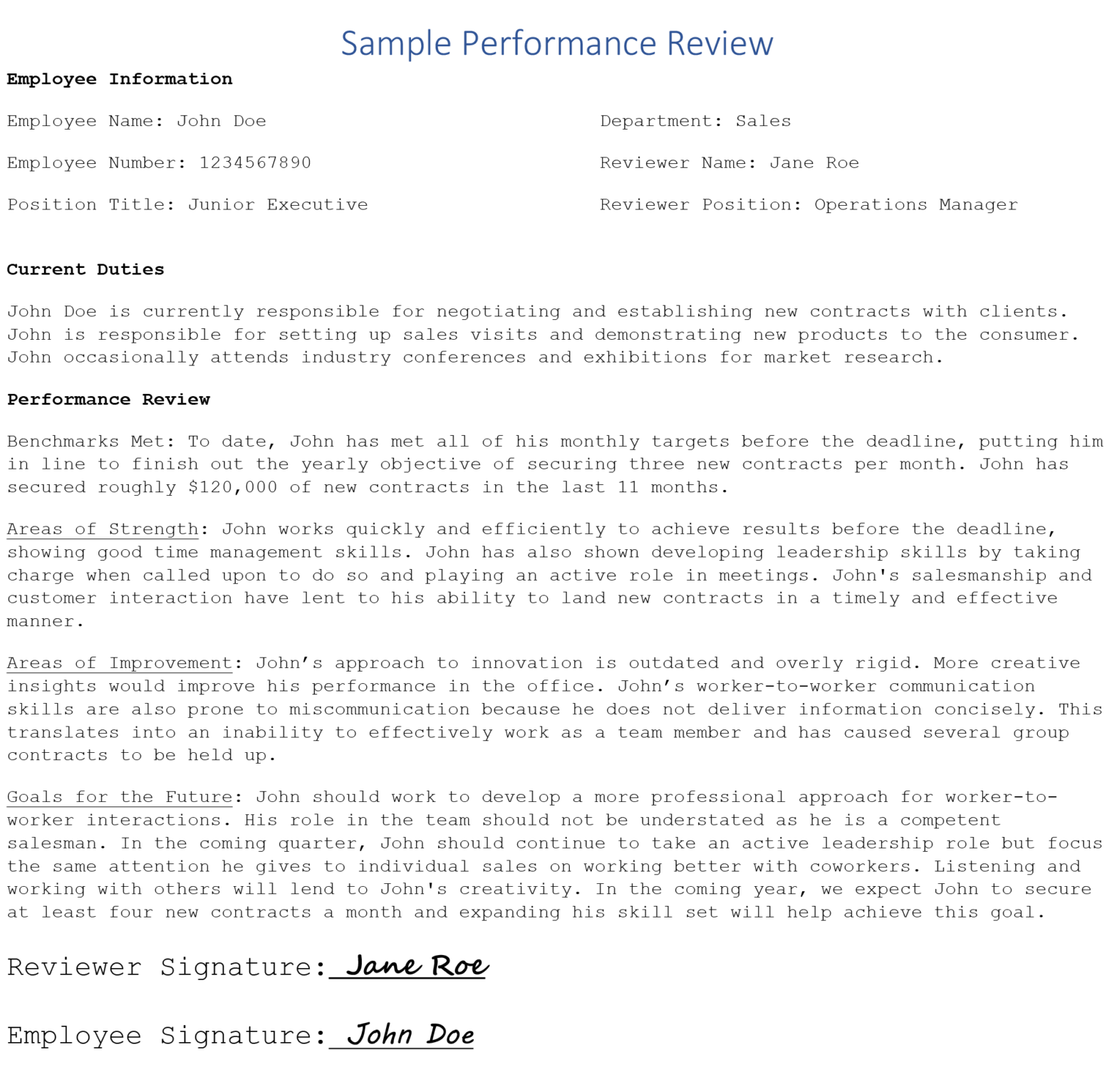 How To Write A Good Performance Review Examples